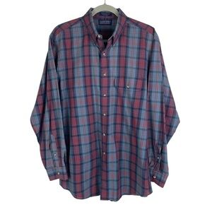 Lands' End Striped Plaid Button Down Collar Lightweight Shirt Men's‎ Large